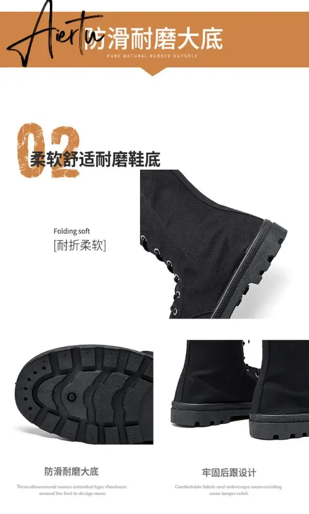 Aiertu Men Boots Spring Fashion Men Casual Shoes Mid-calf Male Military Tactical Boots Lace Up Comfortable Man Sneakers