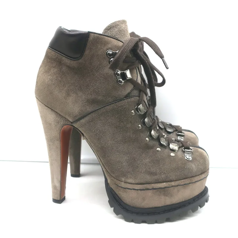 Alaia Platform Hiking Boots Brown Suede Size 38 Lace-Up Ankle Boots