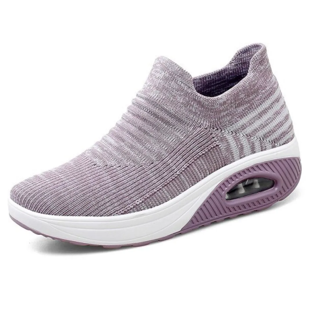 Alkin Women's Platform Sneakers Black Shoes Breathable Air Mesh