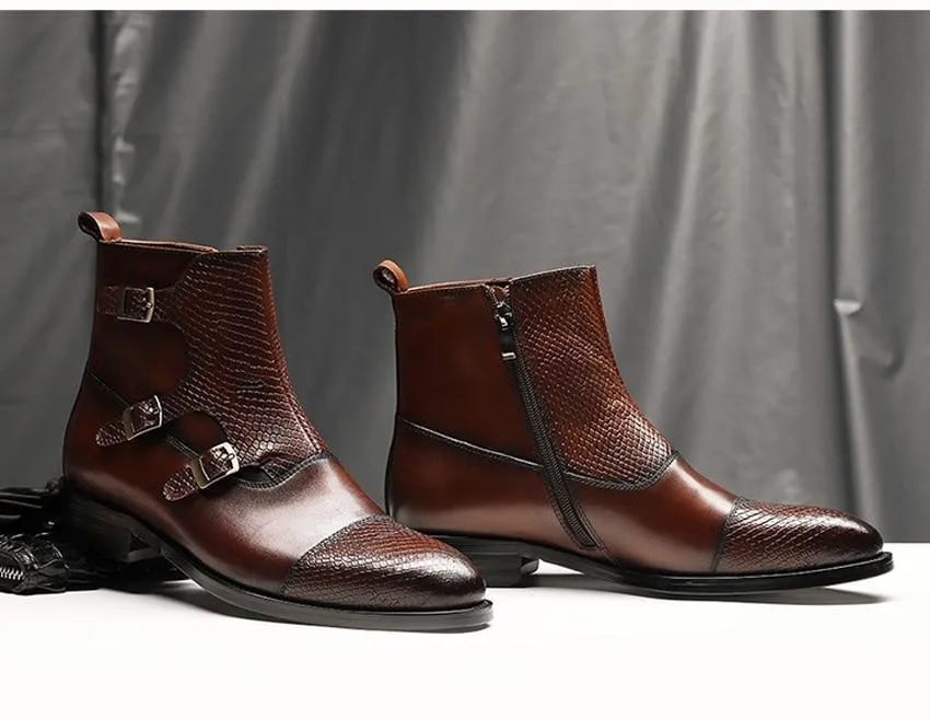 Angelo Ricci™ Grain Leather Boots With Buckles