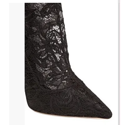 Black Lace High Heel Over knee Sock Boots