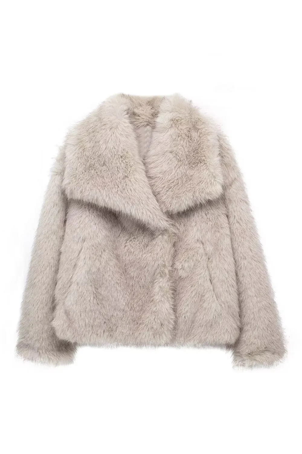 Black Shawl Lapel Short Fitted Women Faux Fur Coat