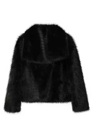 Black Shawl Lapel Short Fitted Women Faux Fur Coat