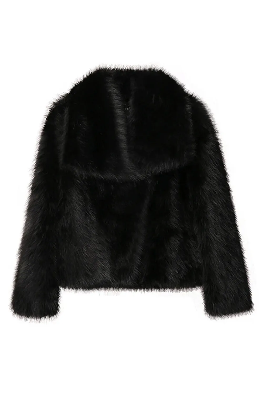 Black Shawl Lapel Short Fitted Women Faux Fur Coat
