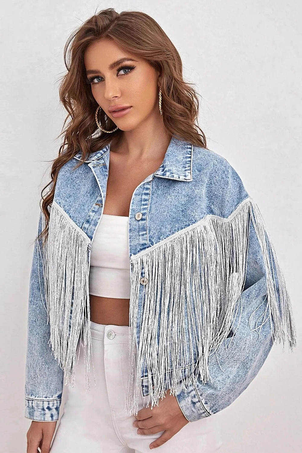 Blue Denim Jacket with Fringes