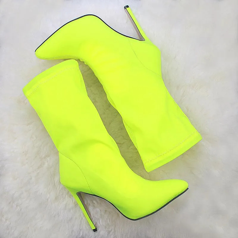 Bright Color High Heel Calf Sock Boots