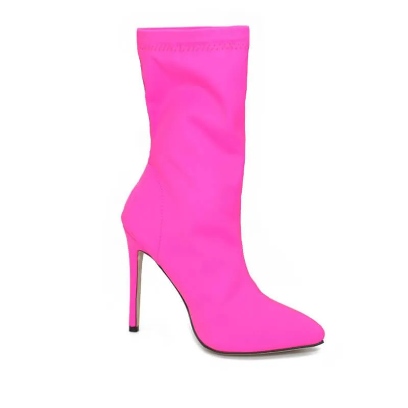 Bright Color High Heel Calf Sock Boots
