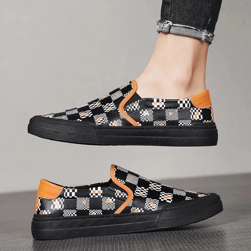 British Style Slip on Loafer Shoes for Men - Genuine Leather Casual Trend Print Flats