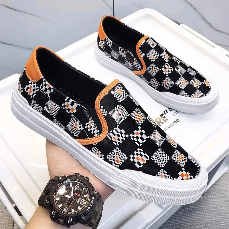 British Style Slip on Loafer Shoes for Men - Genuine Leather Casual Trend Print Flats