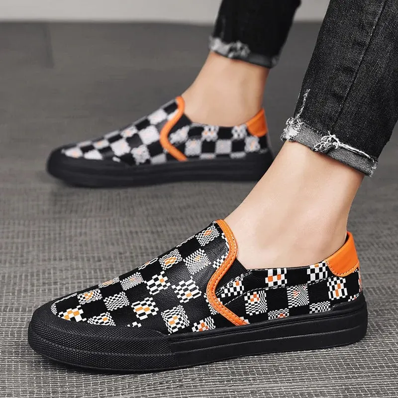 British Style Slip on Loafer Shoes for Men - Genuine Leather Casual Trend Print Flats
