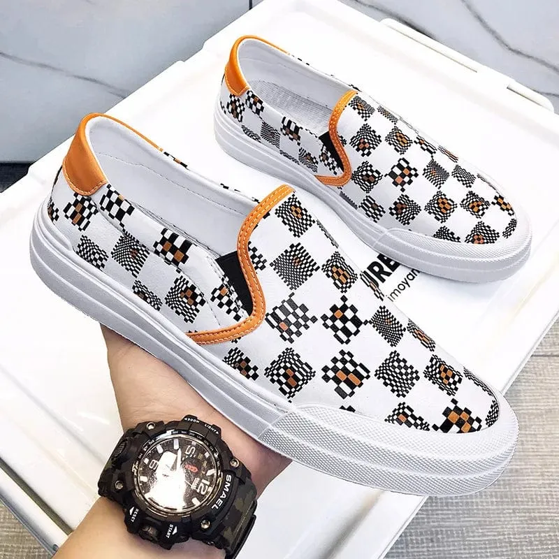British Style Slip on Loafer Shoes for Men - Genuine Leather Casual Trend Print Flats