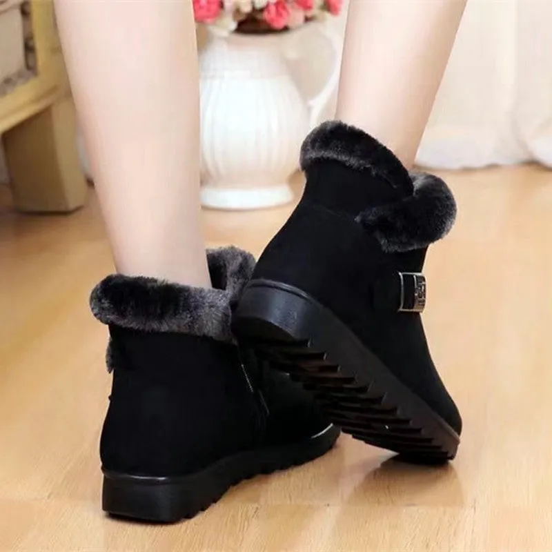 Buckle Strap Plush Martin Snow Boots with Zipper