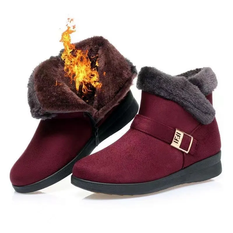 Buckle Strap Plush Martin Snow Boots with Zipper
