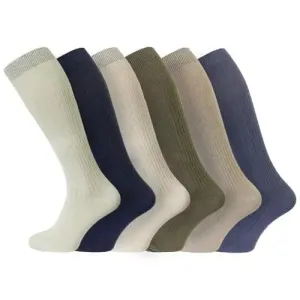 B.U.L 6 Pairs Mens Ribbed Long Hose 100% Cotton Knee High Soft Top Socks UK 6-11 / EU 39-45 (Fashion)