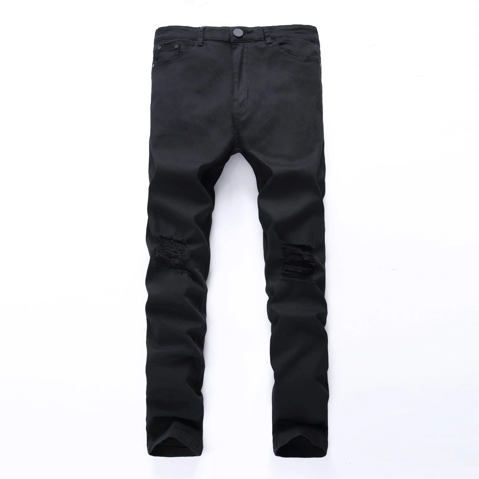 Elasticity Skinny Pencil Pants Mid Waisted Jeans Men's Ripped Jeans