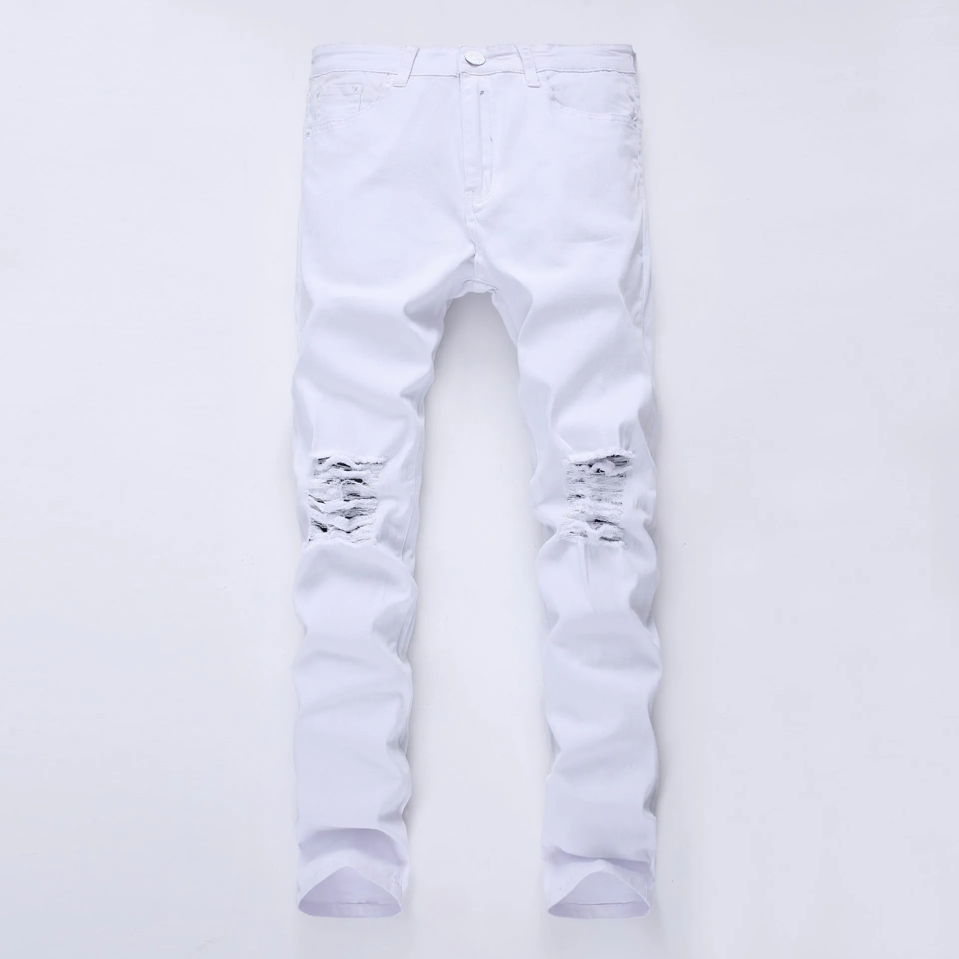Elasticity Skinny Pencil Pants Mid Waisted Jeans Men's Ripped Jeans