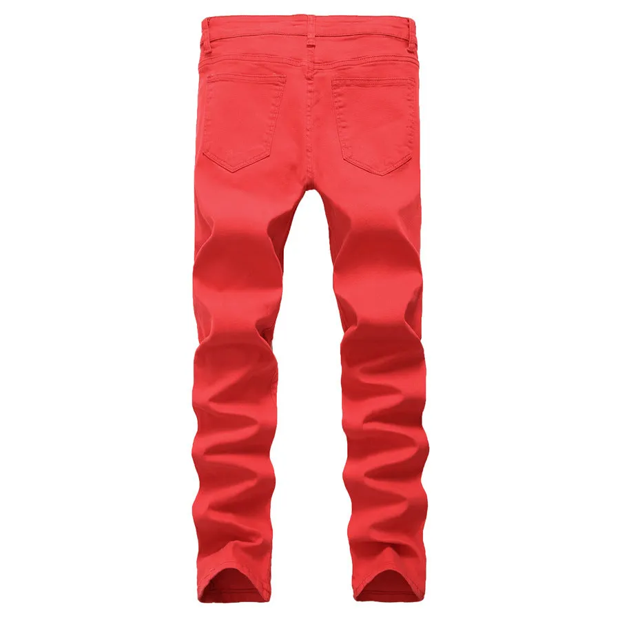 Elasticity Skinny Pencil Pants Mid Waisted Jeans Men's Ripped Jeans