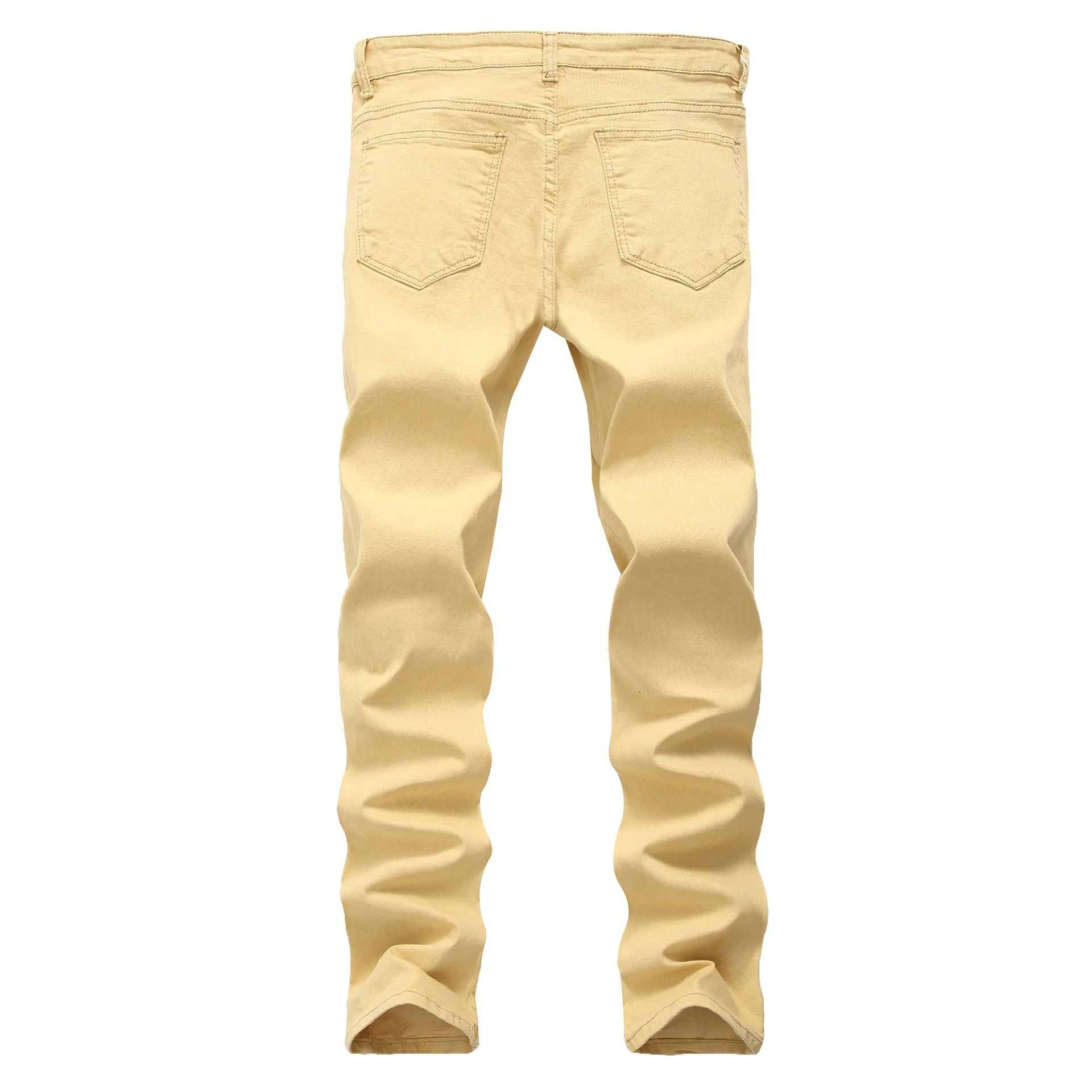 Elasticity Skinny Pencil Pants Mid Waisted Jeans Men's Ripped Jeans