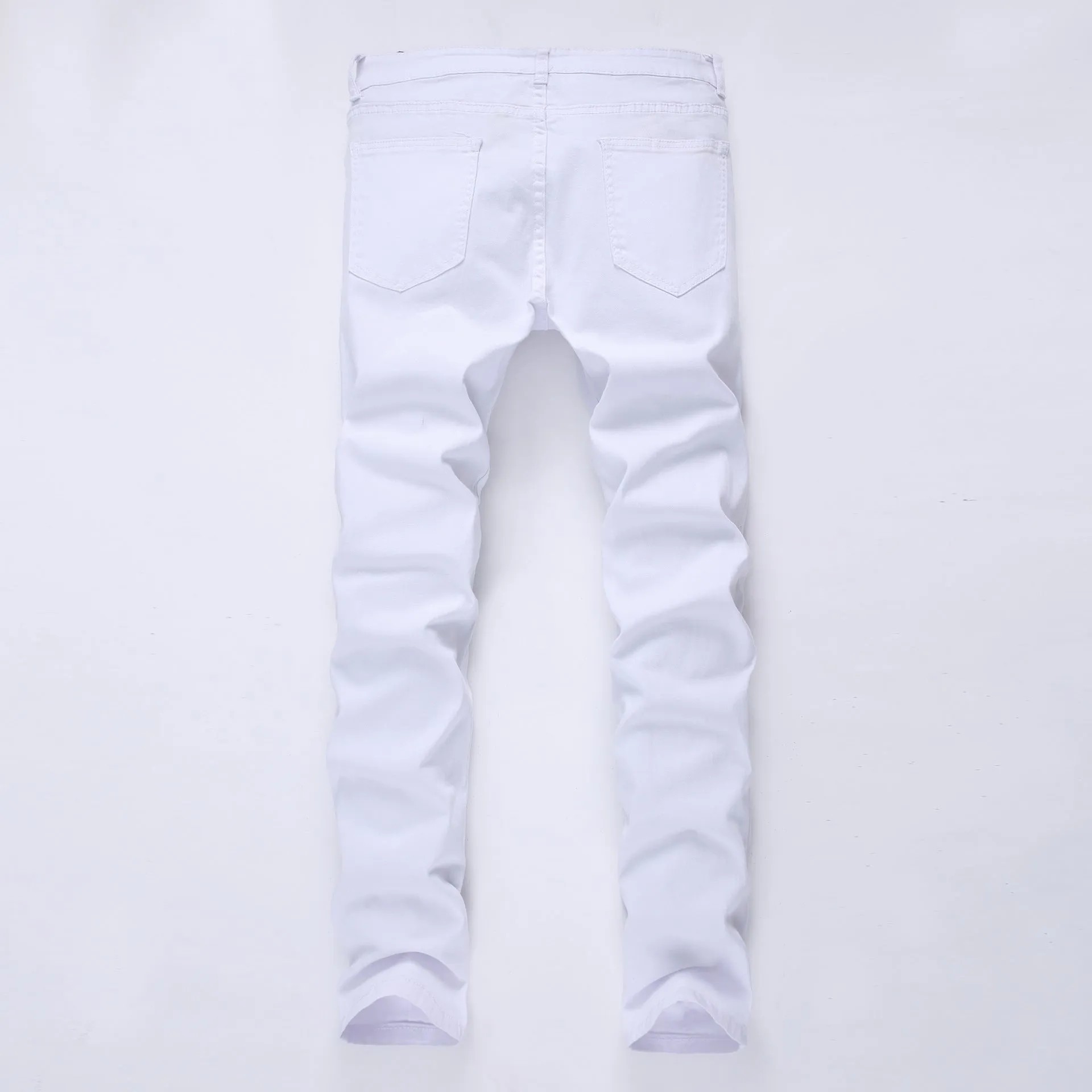 Elasticity Skinny Pencil Pants Mid Waisted Jeans Men's Ripped Jeans