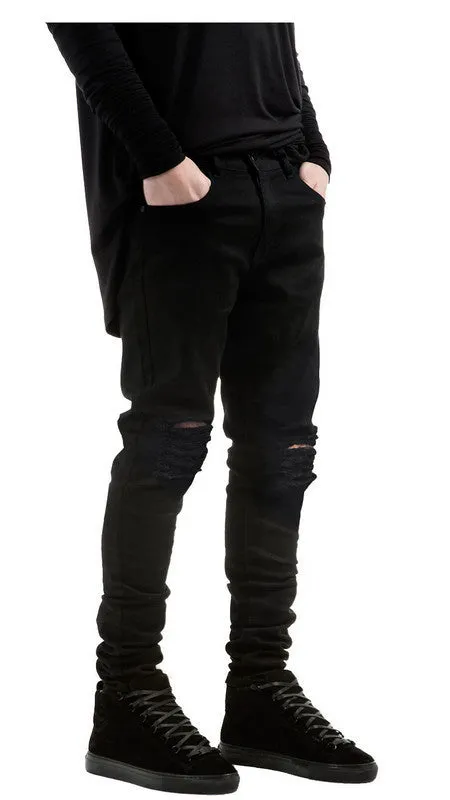Elasticity Skinny Pencil Pants Mid Waisted Jeans Men's Ripped Jeans