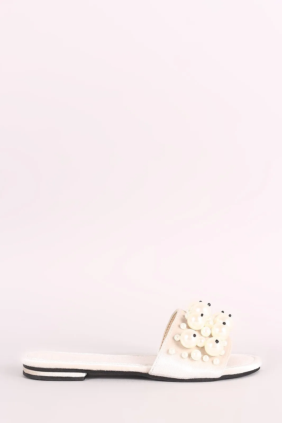 Faux Pearls Velvet Slide Sandals