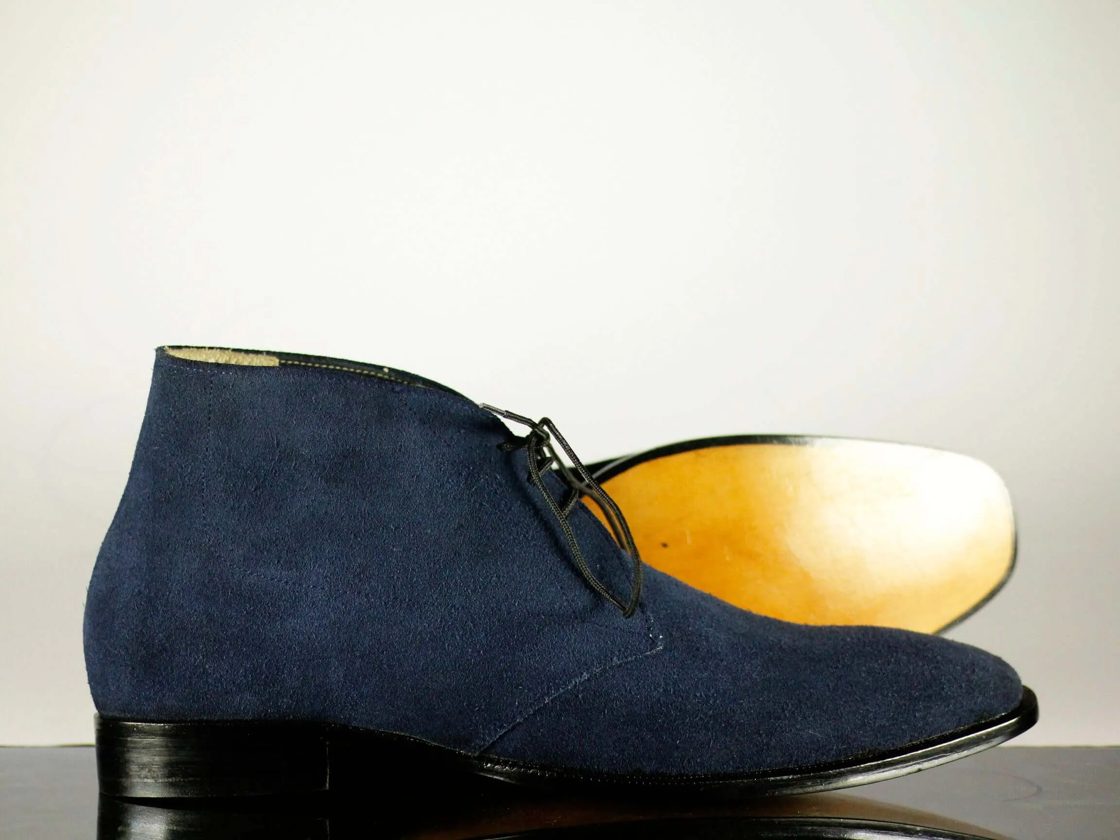 Handmade Men's Navy Blue Suede Chukka Lace Up Boots, Men Ankle Boots, Men Designer Boots