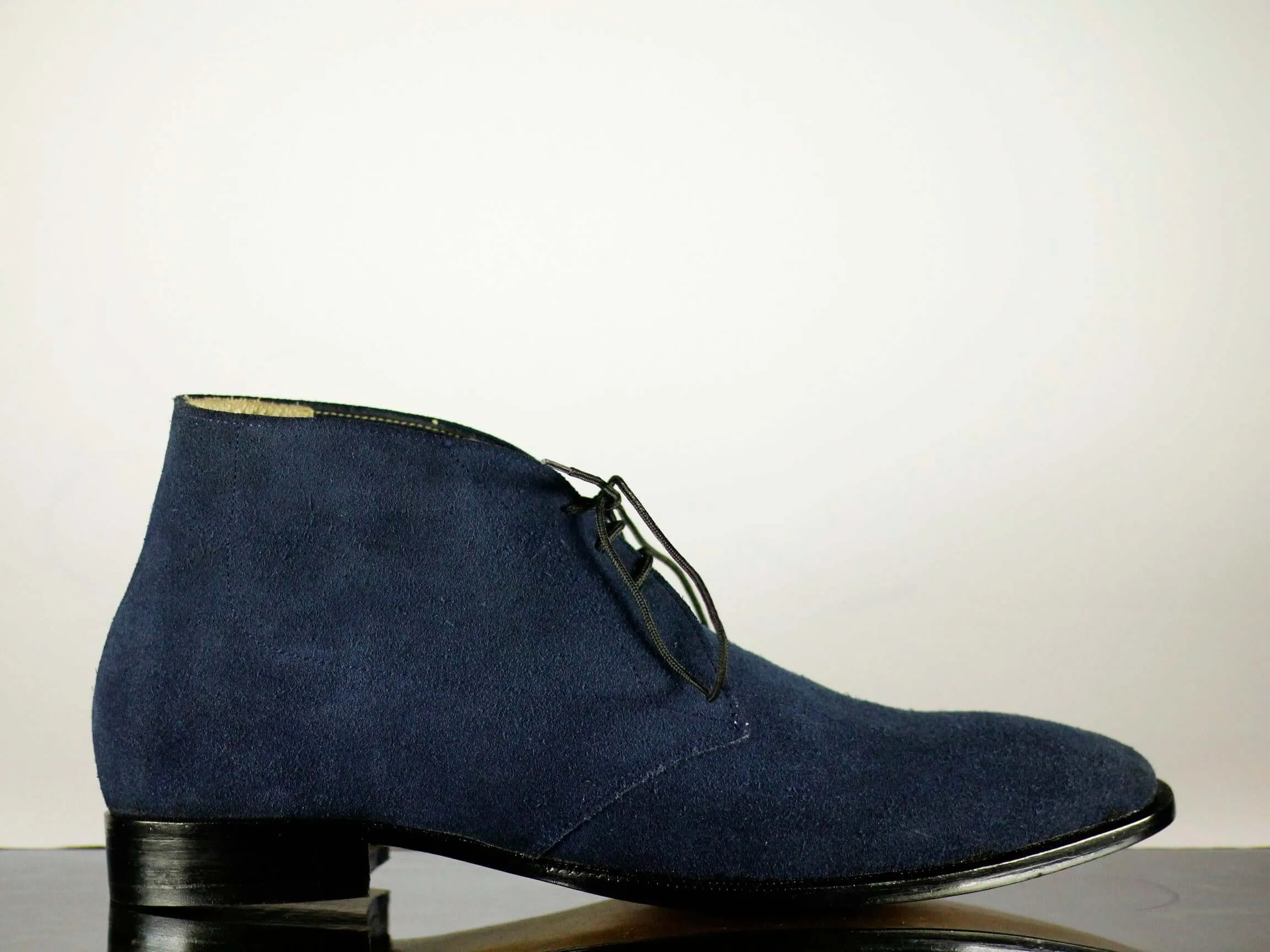 Handmade Men's Navy Blue Suede Chukka Lace Up Boots, Men Ankle Boots, Men Designer Boots