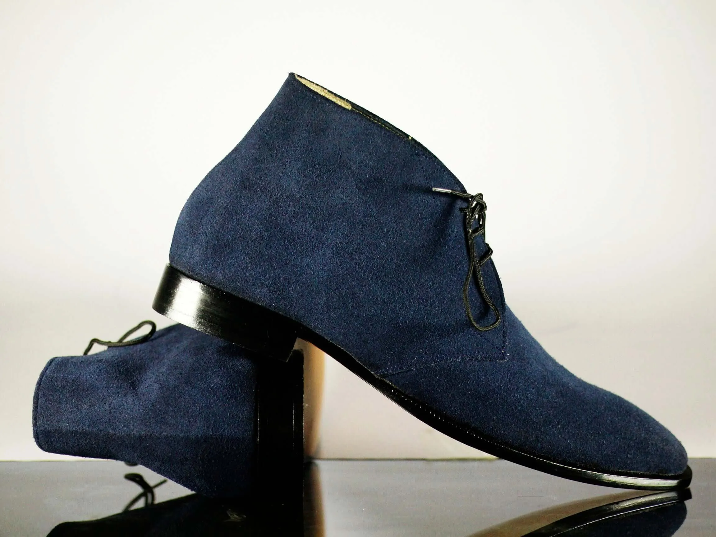Handmade Men's Navy Blue Suede Chukka Lace Up Boots, Men Ankle Boots, Men Designer Boots