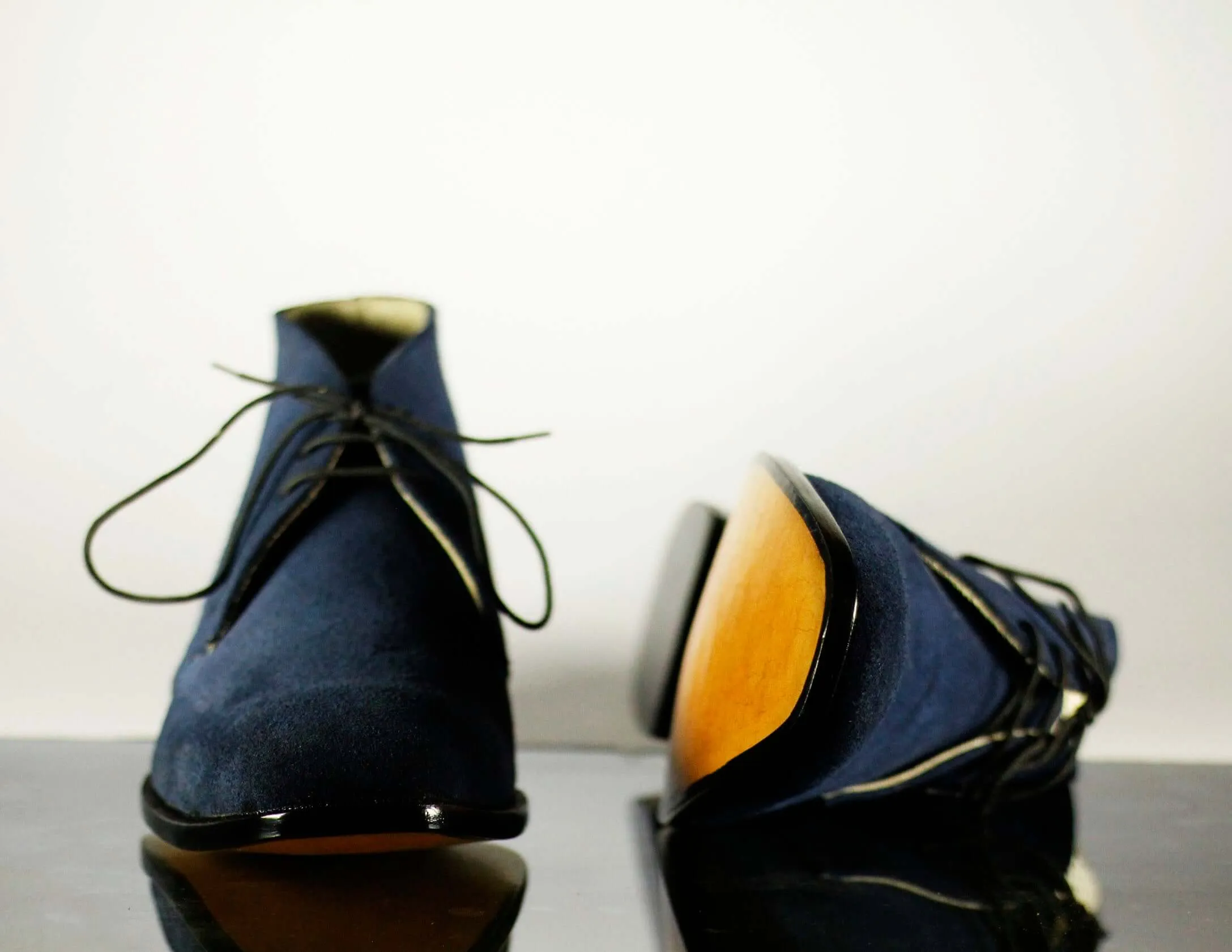 Handmade Men's Navy Blue Suede Chukka Lace Up Boots, Men Ankle Boots, Men Designer Boots