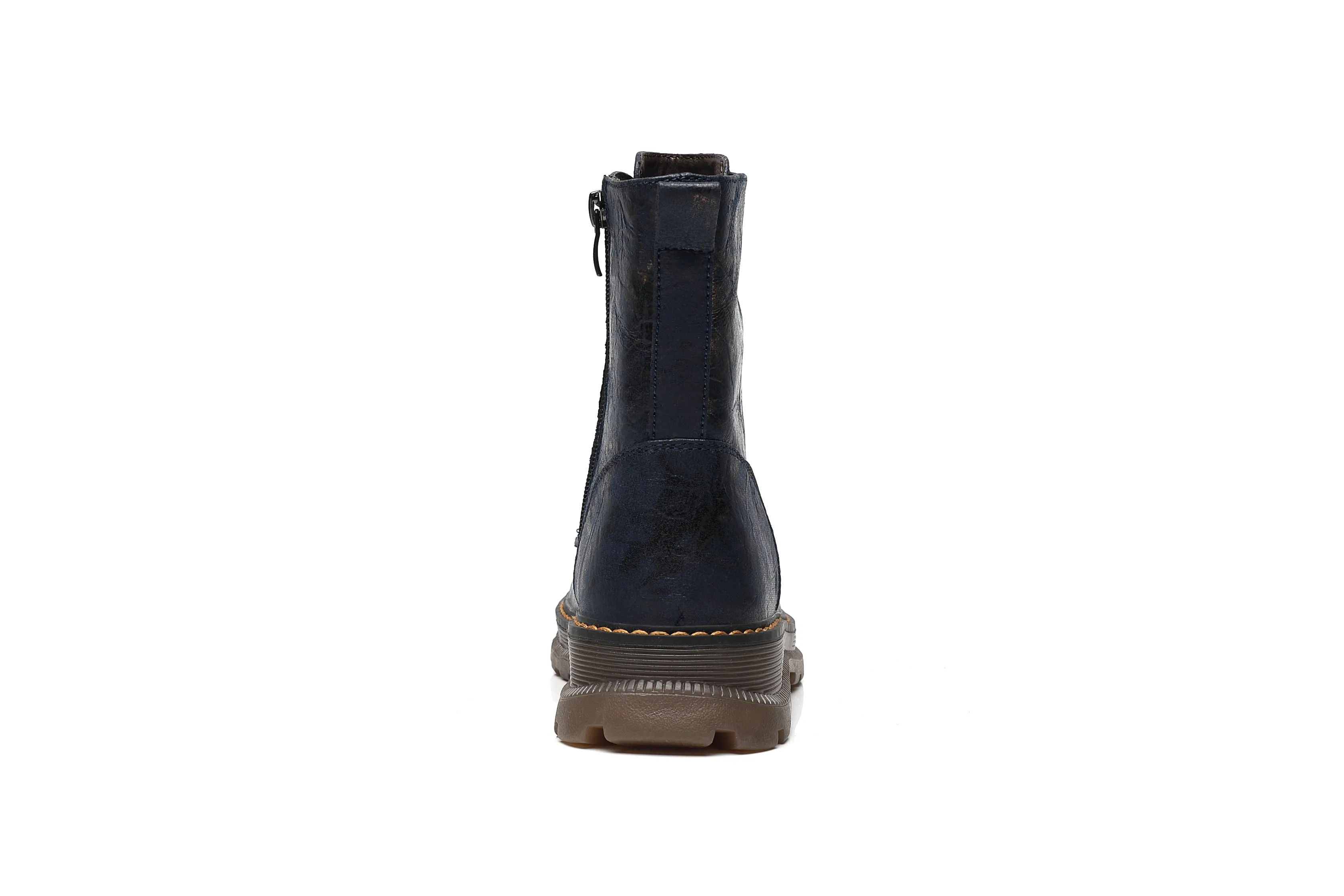 IVACHY Ladies Combat boots- Chunky - Womens Lace up ankle boots- Zip up Closure- Metalic- VEGAN- Warm Lining A2501
