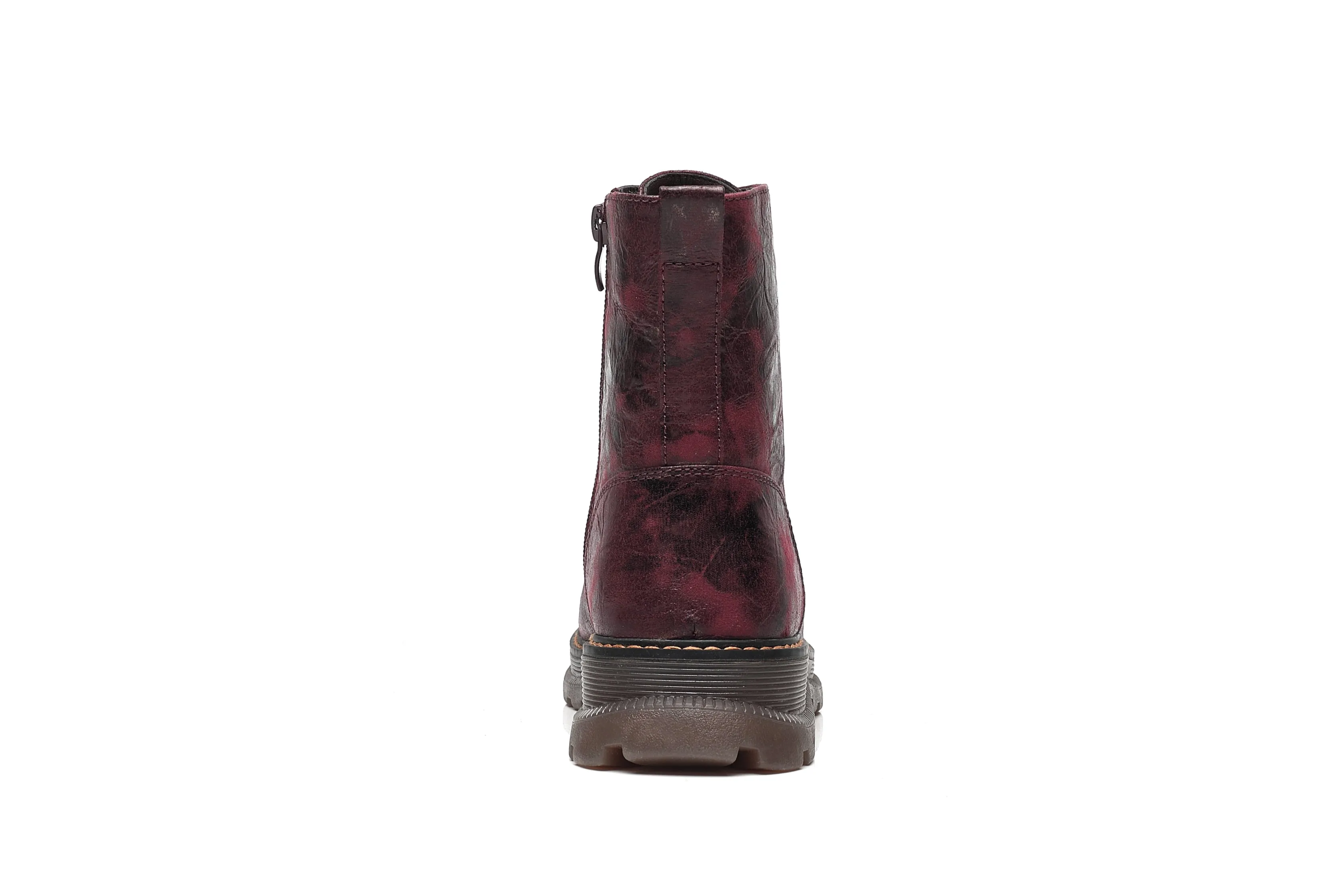 IVACHY Ladies Combat boots- Chunky - Womens Lace up ankle boots- Zip up Closure- Metalic- VEGAN- Warm Lining A2501