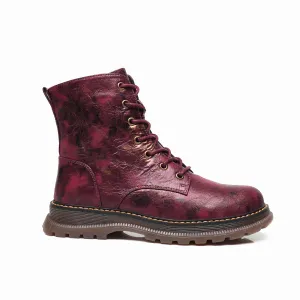 IVACHY Ladies Combat boots- Chunky - Womens Lace up ankle boots- Zip up Closure- Metalic- VEGAN- Warm Lining A2501