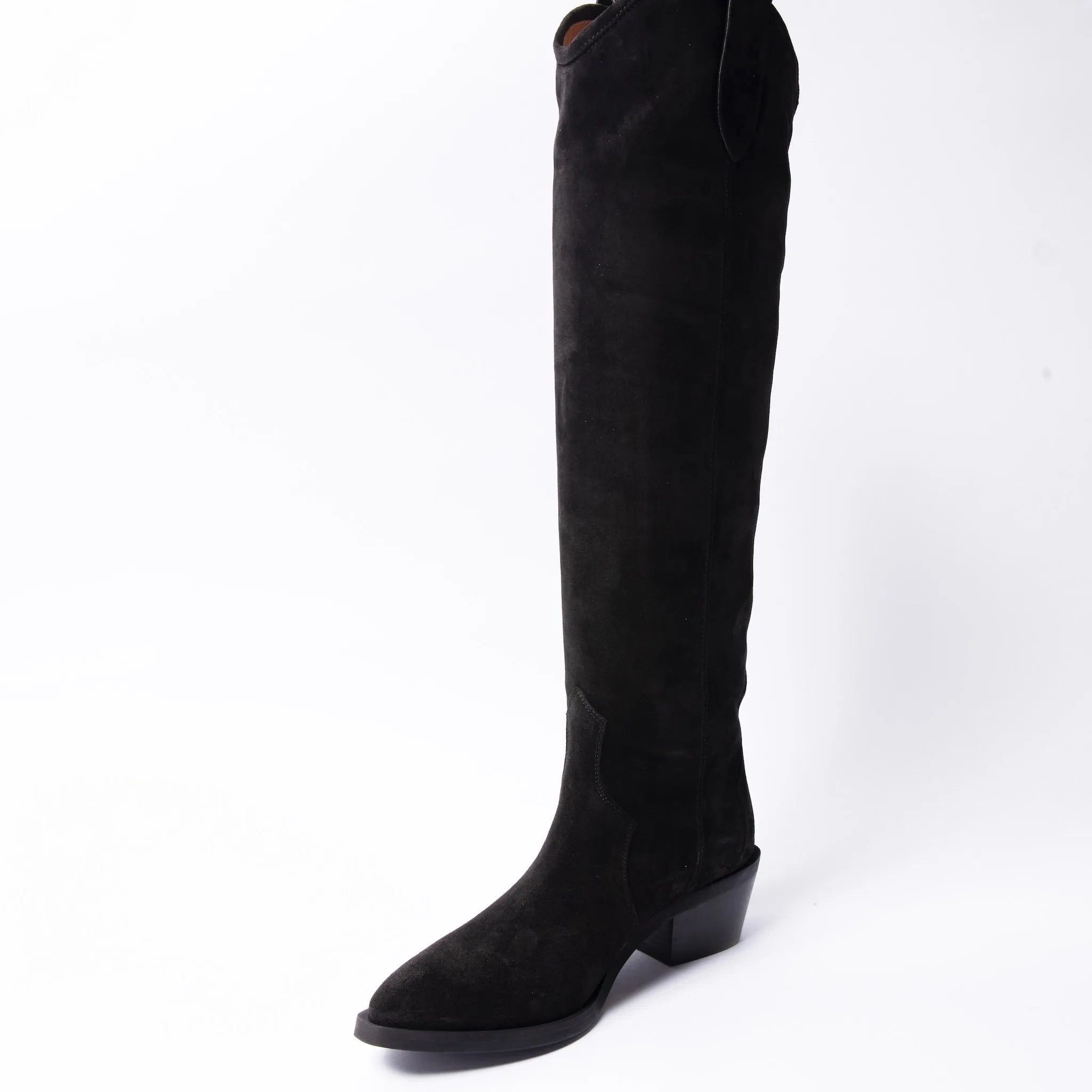 Knee High Cowboy Boots Black Suede