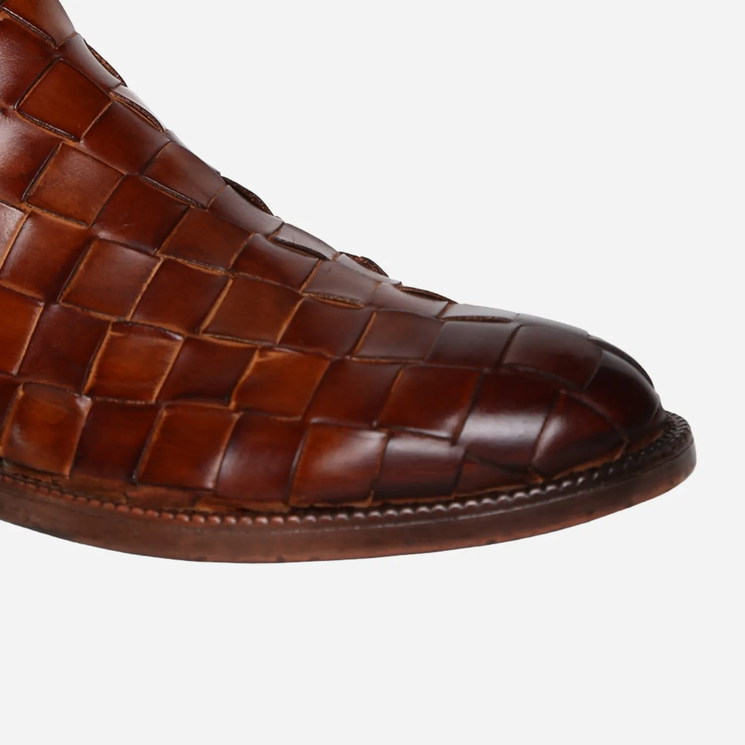 Masabih Genuine Leather Tan Braided Chelsea Boots for Men