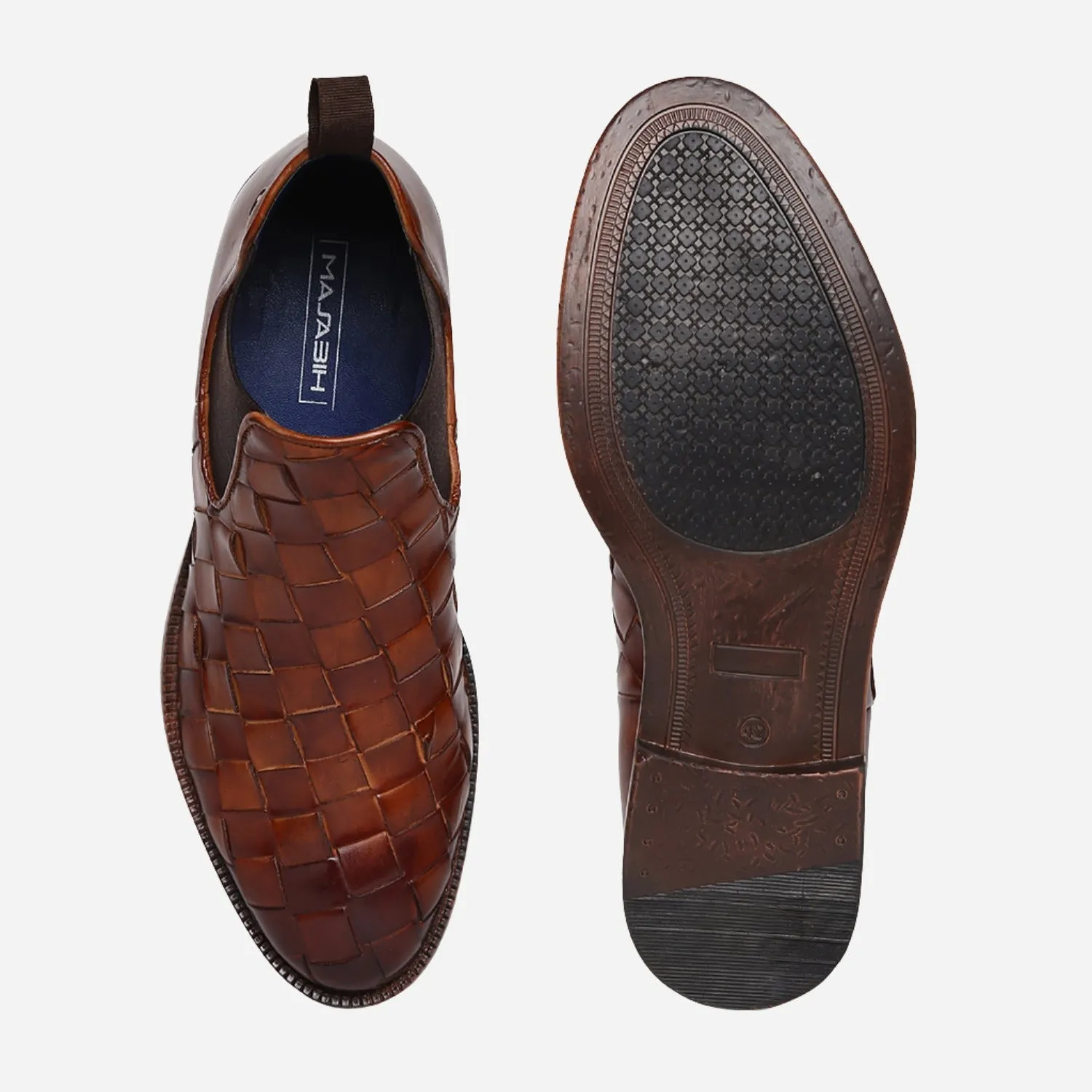 Masabih Genuine Leather Tan Braided Chelsea Boots for Men