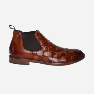 Masabih Genuine Leather Tan Braided Chelsea Boots for Men