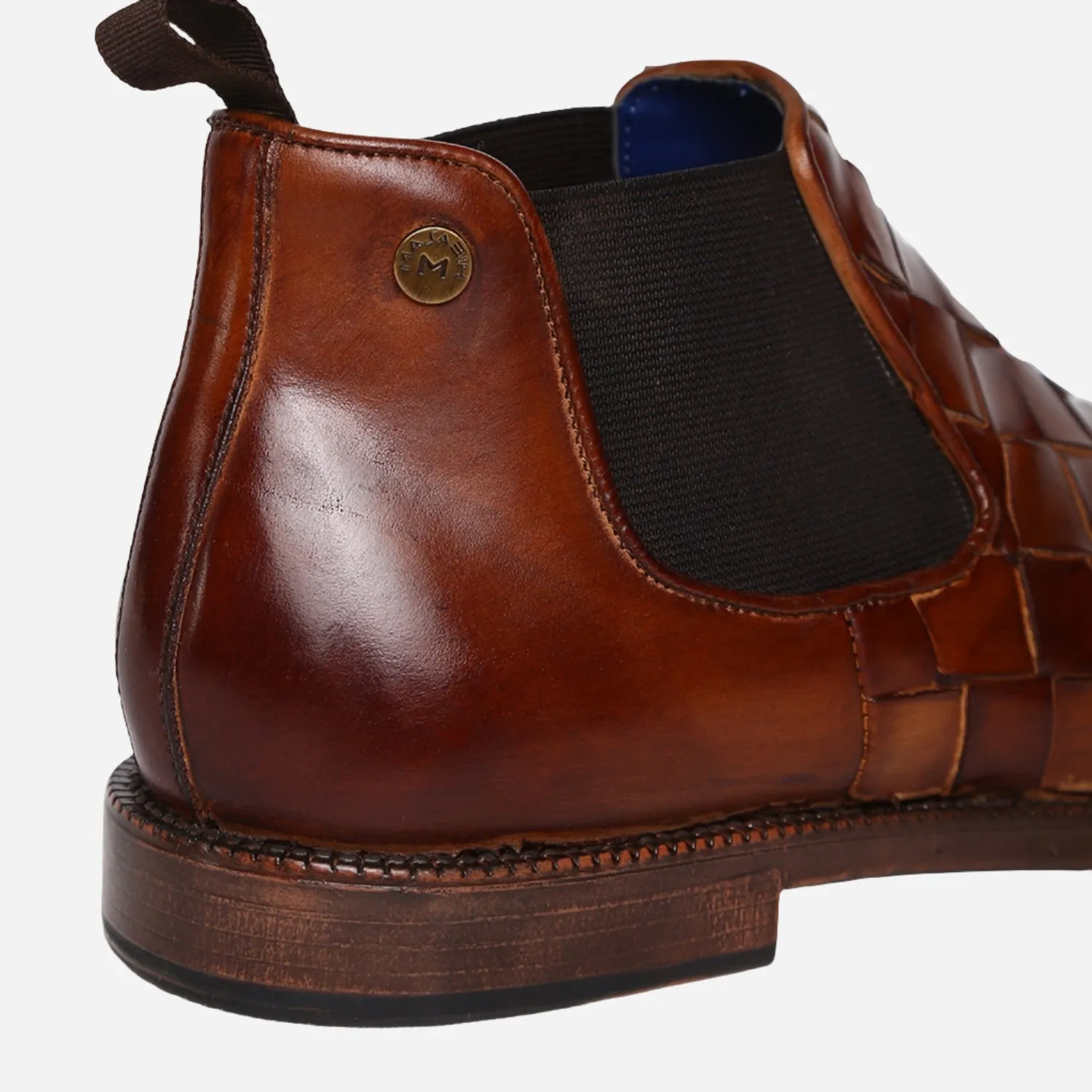 Masabih Genuine Leather Tan Braided Chelsea Boots for Men