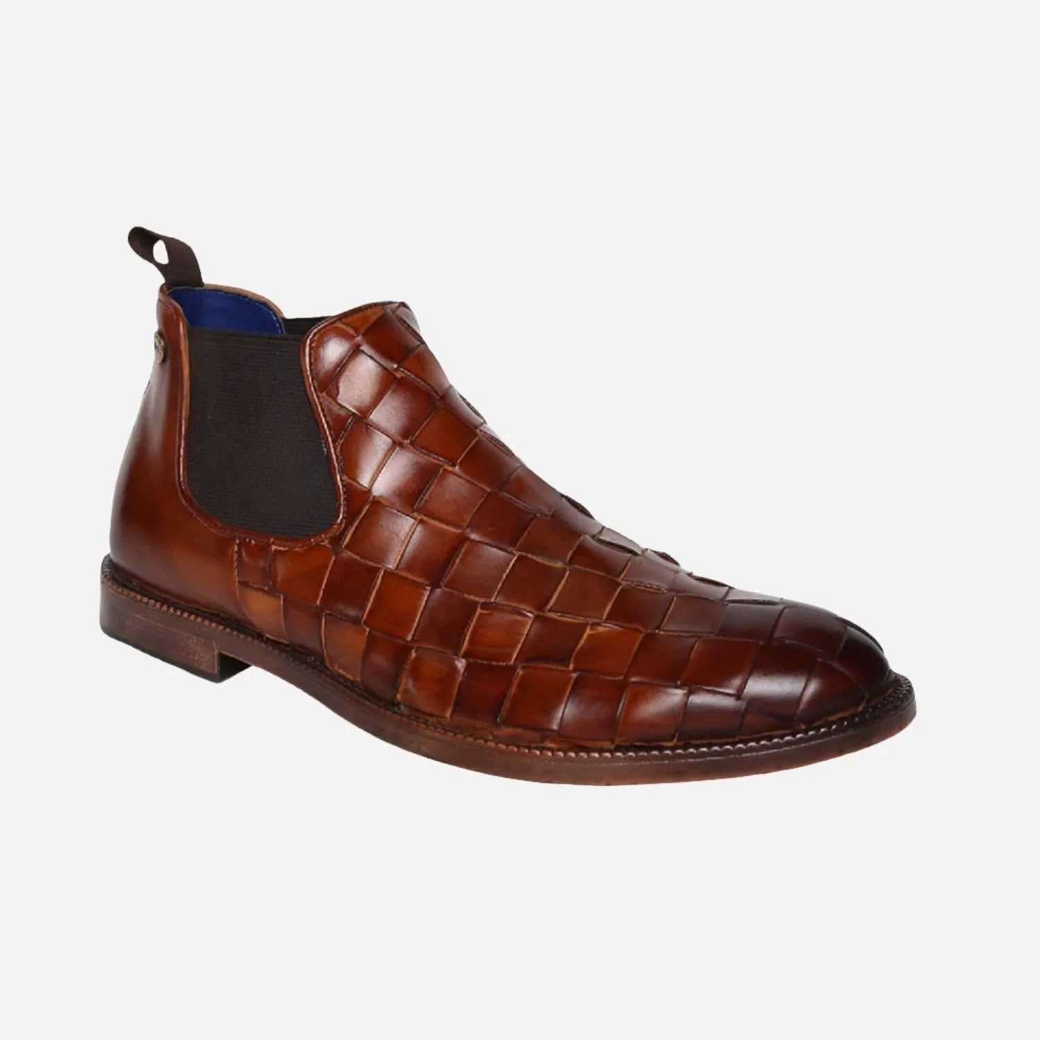 Masabih Genuine Leather Tan Braided Chelsea Boots for Men