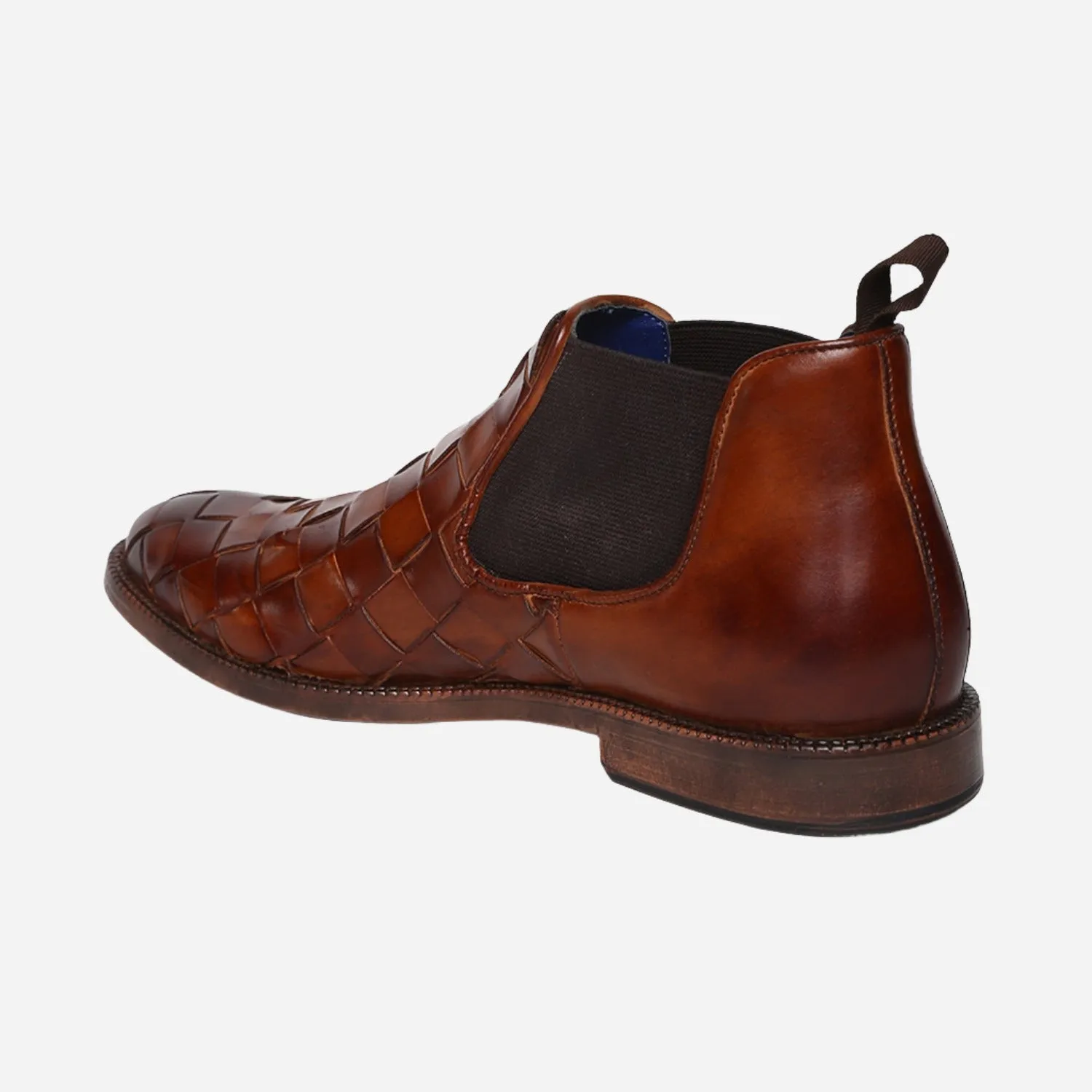 Masabih Genuine Leather Tan Braided Chelsea Boots for Men
