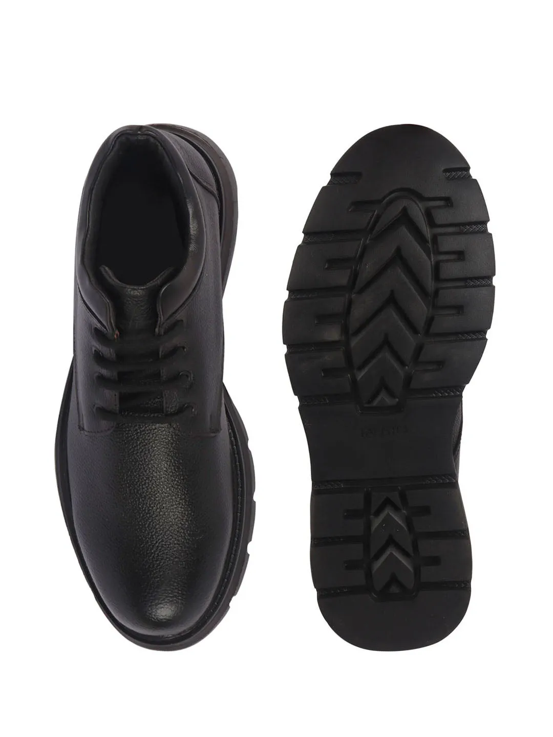 Men Black Genuine Leather Lace Up Uniform Low Top Boots|Casual and Work Wear|Comfortable and Soft Cushion|Heavy Duty Shoes