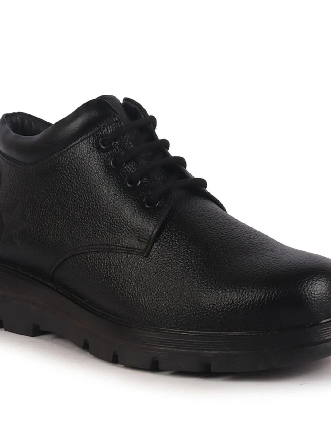 Men Black Genuine Leather Lace Up Uniform Low Top Boots|Casual and Work Wear|Comfortable and Soft Cushion|Heavy Duty Shoes