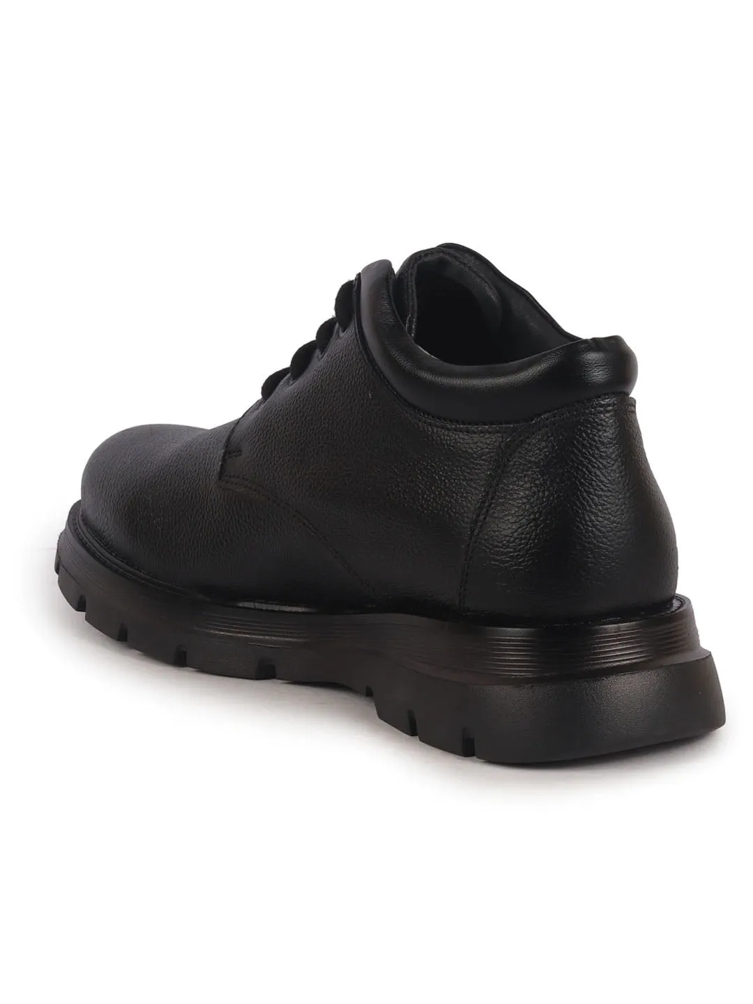 Men Black Genuine Leather Lace Up Uniform Low Top Boots|Casual and Work Wear|Comfortable and Soft Cushion|Heavy Duty Shoes