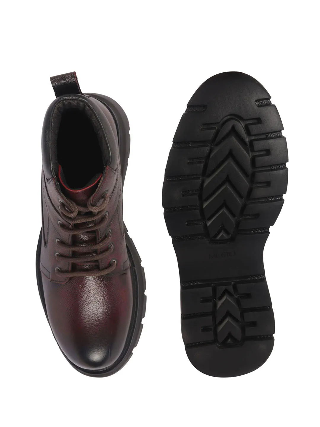 Men Tan Genuine Leather Lace Up Ankle Boots|High Ankle Shoes|Featherlite Memory Cushion Boots|Casual and Work Wear