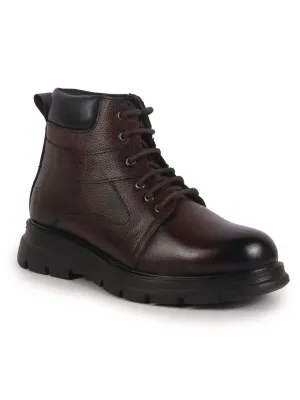 Men Tan Genuine Leather Lace Up Ankle Boots|High Ankle Shoes|Featherlite Memory Cushion Boots|Casual and Work Wear