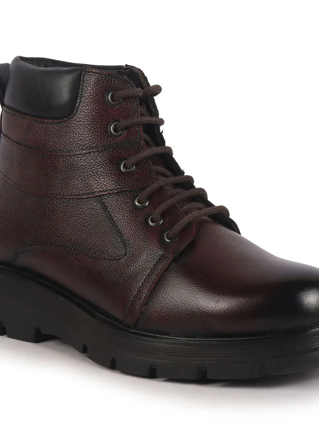 Men Tan Genuine Leather Lace Up Ankle Boots|High Ankle Shoes|Featherlite Memory Cushion Boots|Casual and Work Wear