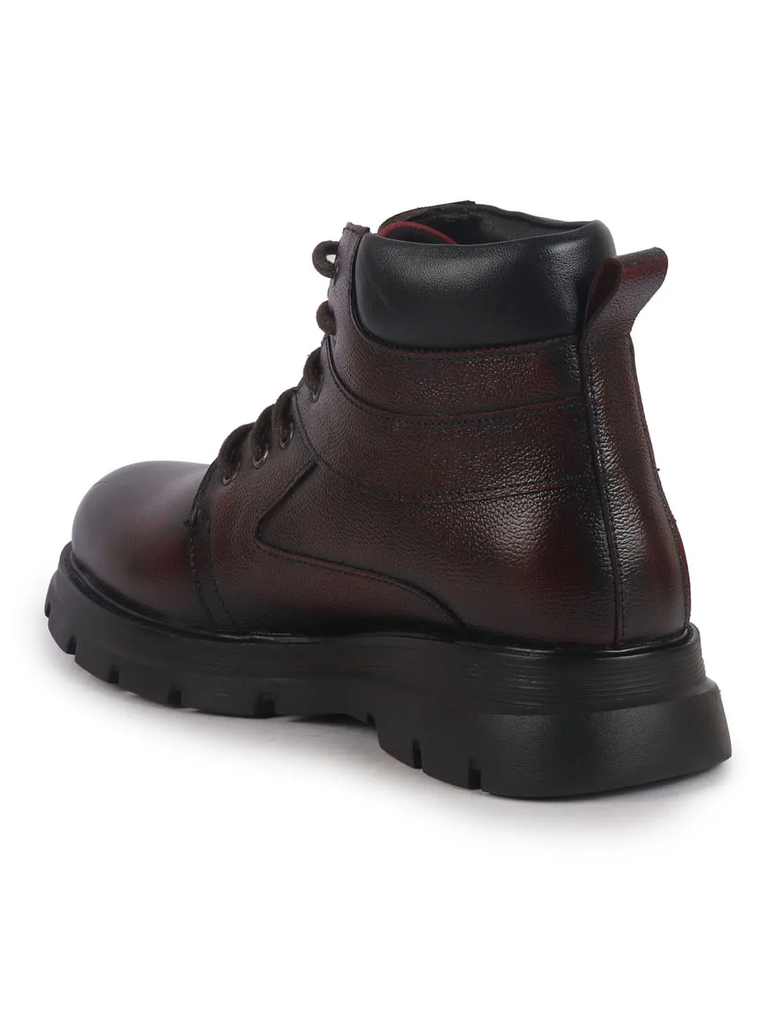 Men Tan Genuine Leather Lace Up Ankle Boots|High Ankle Shoes|Featherlite Memory Cushion Boots|Casual and Work Wear