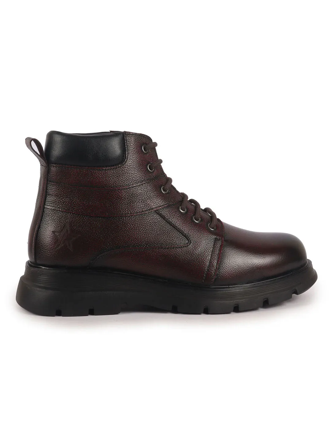 Men Tan Genuine Leather Lace Up Ankle Boots|High Ankle Shoes|Featherlite Memory Cushion Boots|Casual and Work Wear