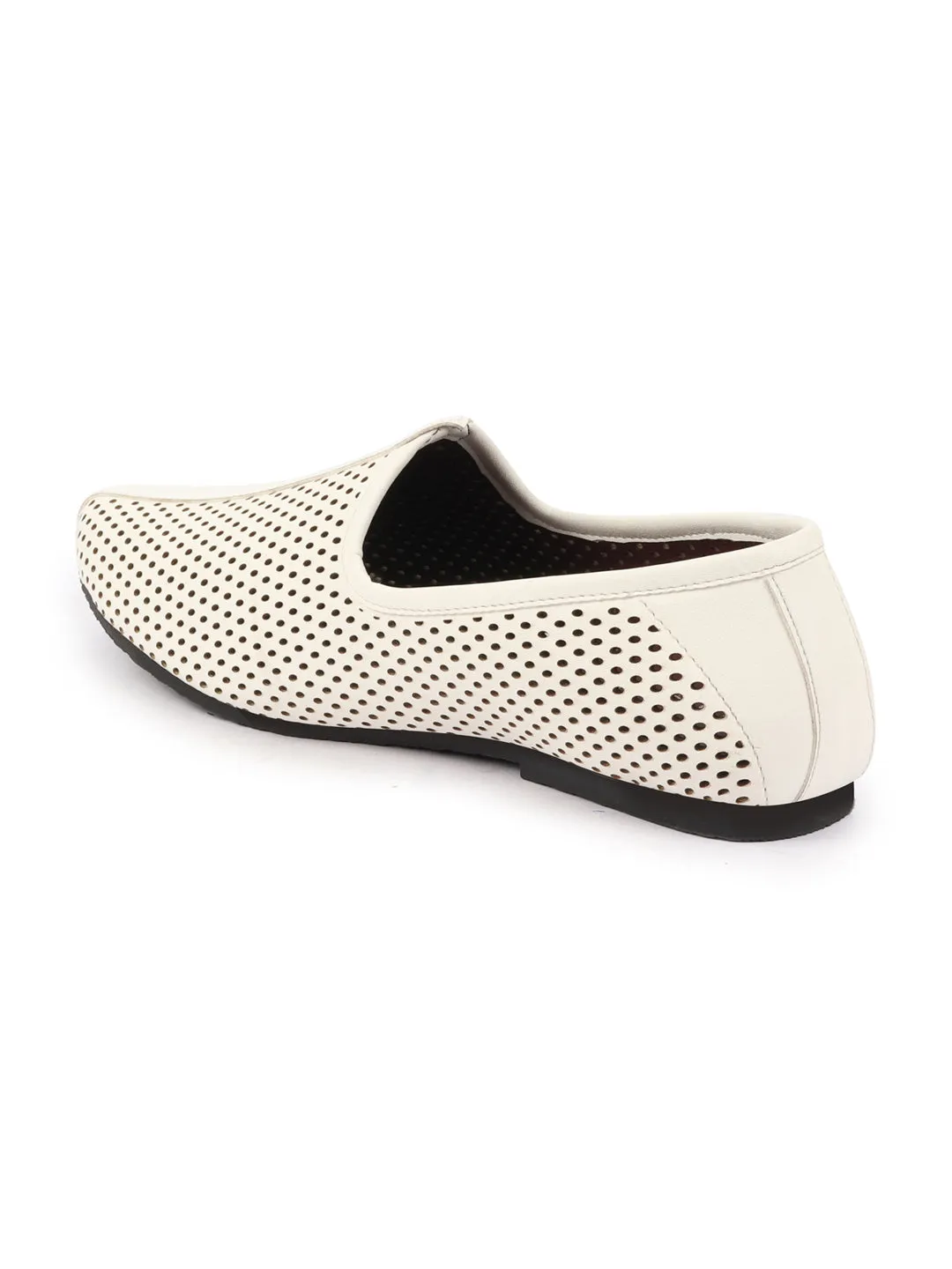 Men White Traditional Laser Cut Ethnic Breathable Jalsa Jutti Mojari For Party|Wedding|Festival