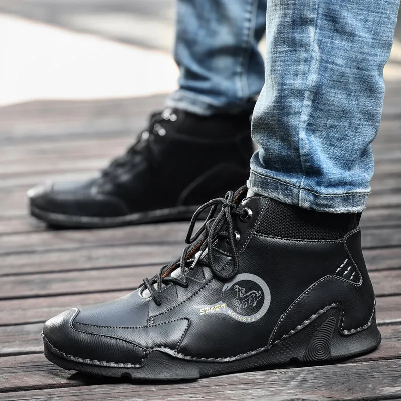 Mens Hand Stitched British Boots Ankle Leather Shoes-008