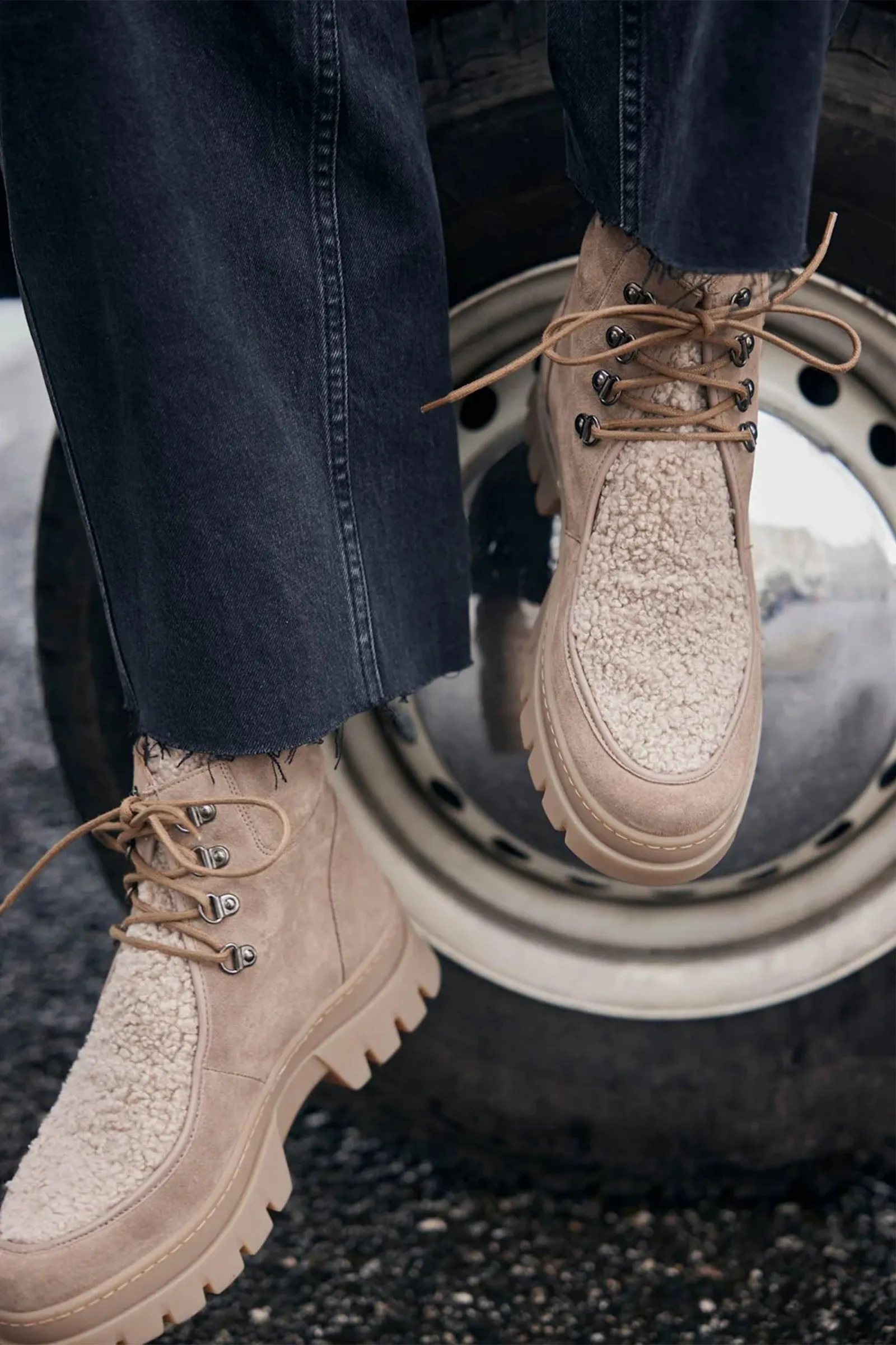 Neutral Borg Suede Hiking Boots